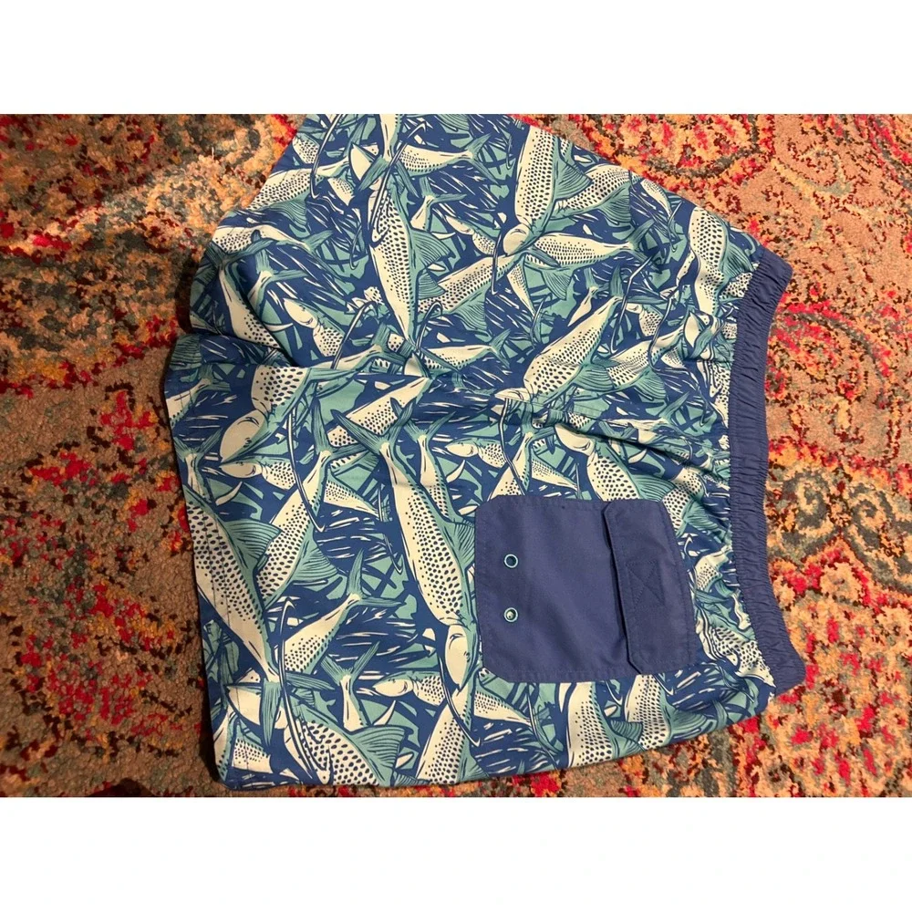 Vineyard Vines Mens Blue Fish Print Swim‎ Trunks Board Shorts Mesh Lining Size M